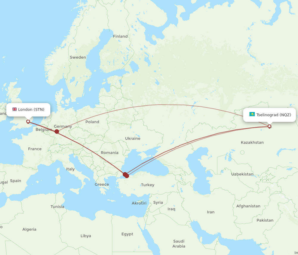 NQZ-STN flight routes