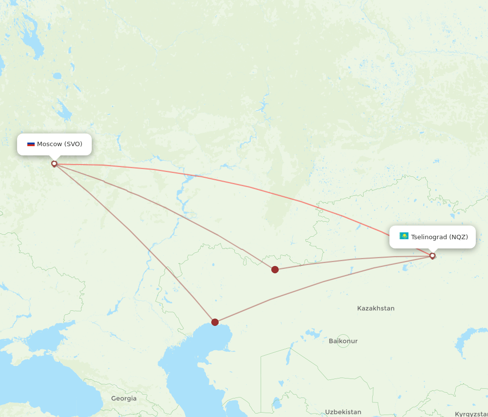 NQZ to SVO flights and routes map