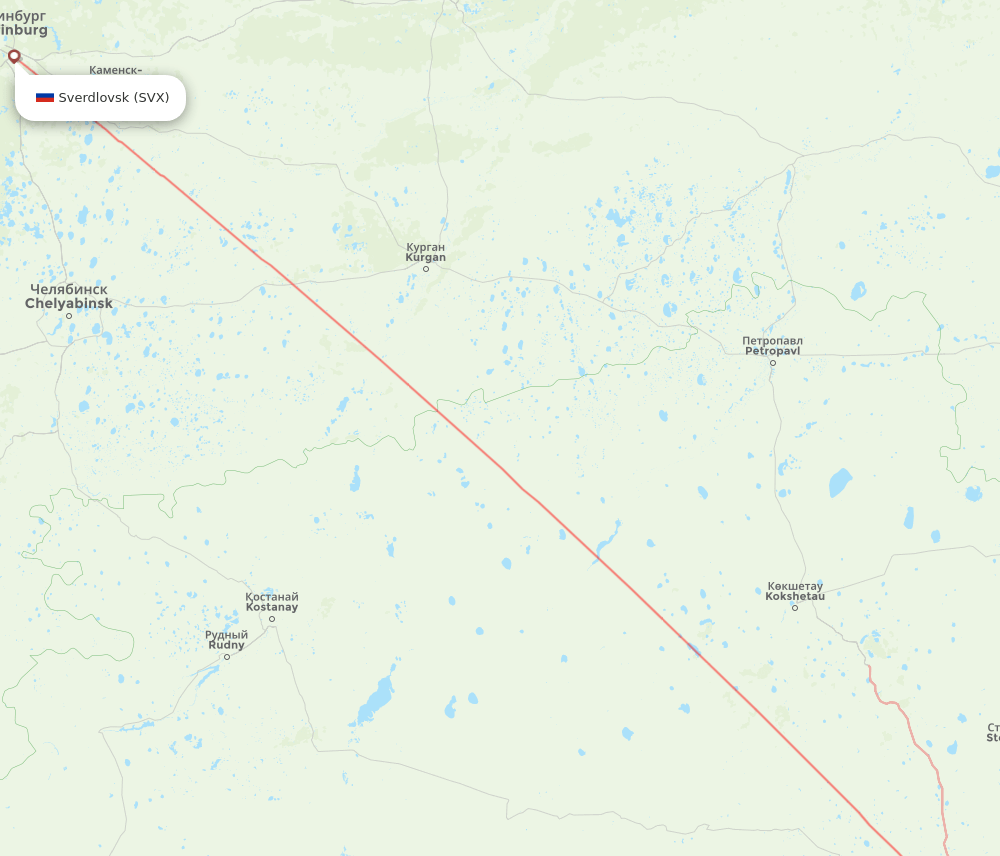 Astana - Yekaterinburg route map and flight paths