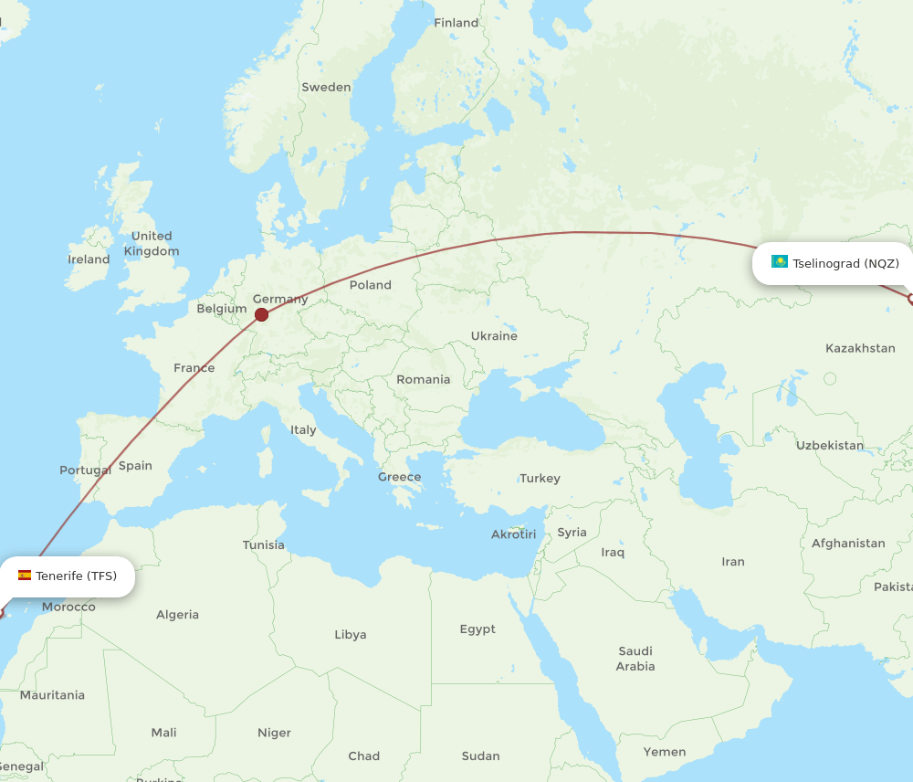 NQZ to TFS flights and routes map