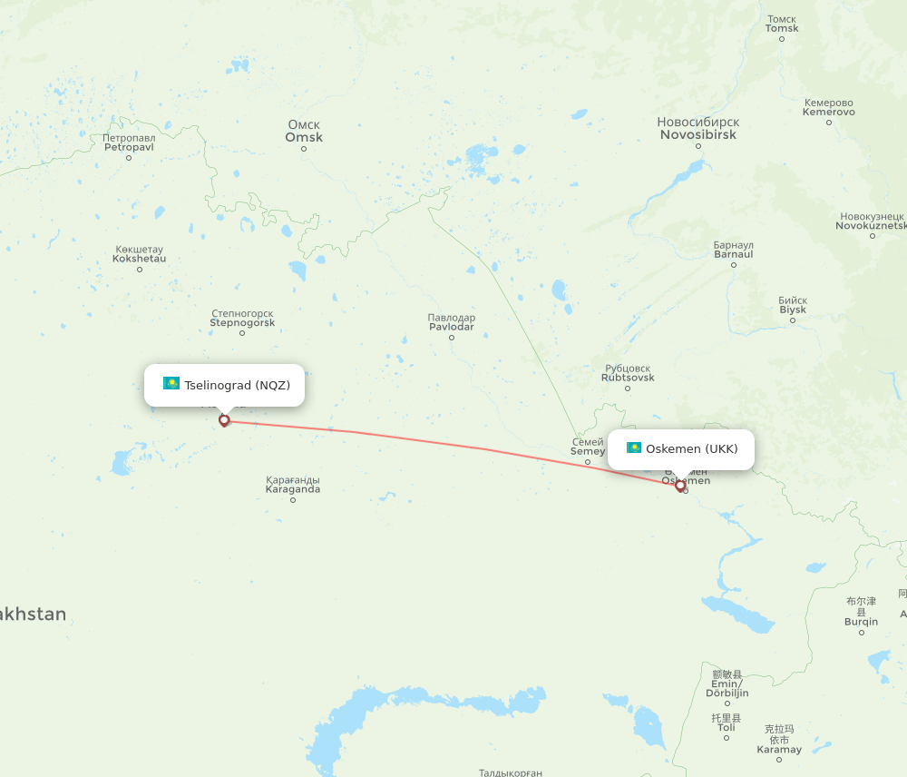 NQZ to UKK flights and routes map