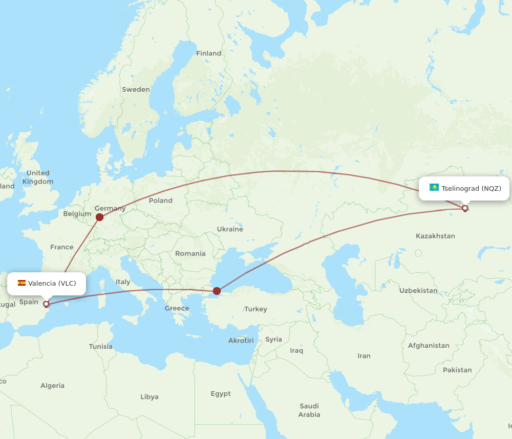 NQZ-VLC flight routes