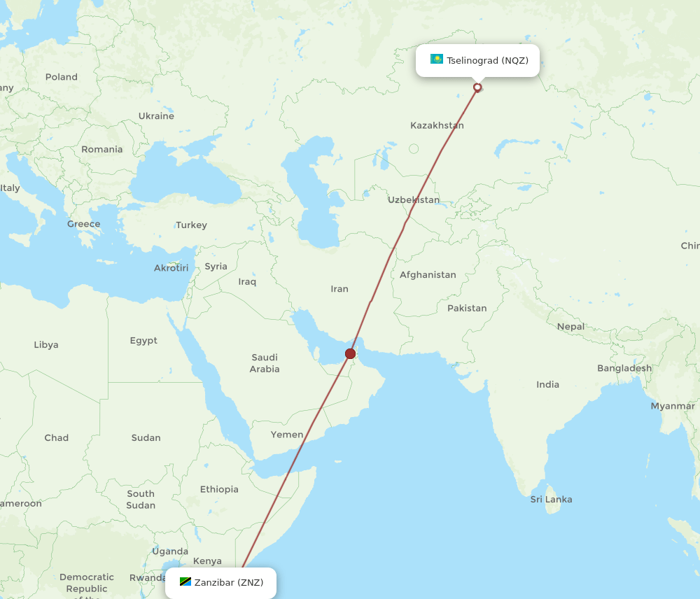NQZ to ZNZ flights and routes map