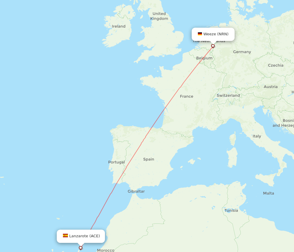NRN to ACE flights and routes map