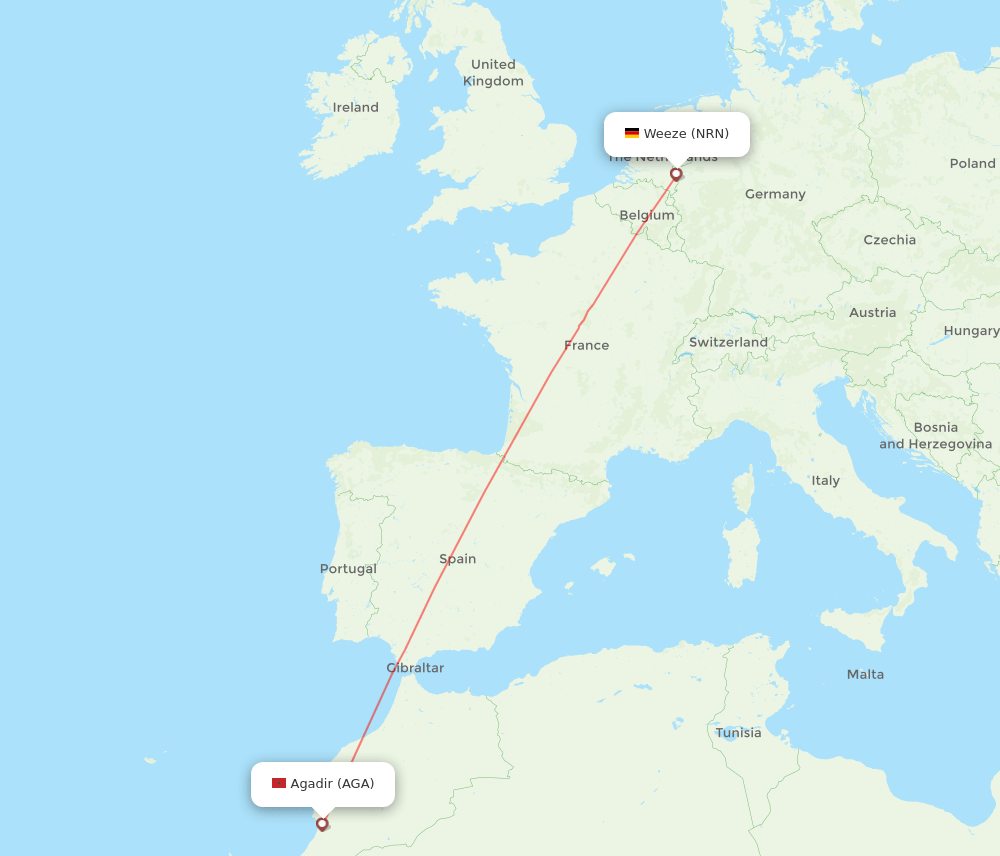NRN-AGA flight routes