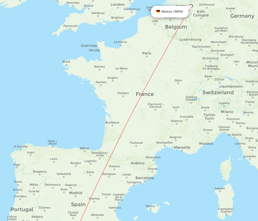 NRN to AGP flights and routes map