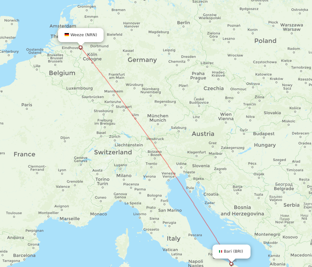 NRN to BRI flights and routes map