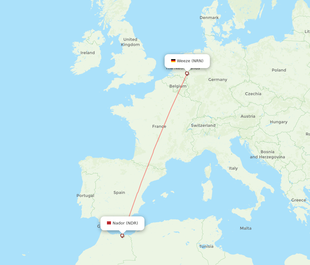 Dusseldorf - Nador route map and flight paths