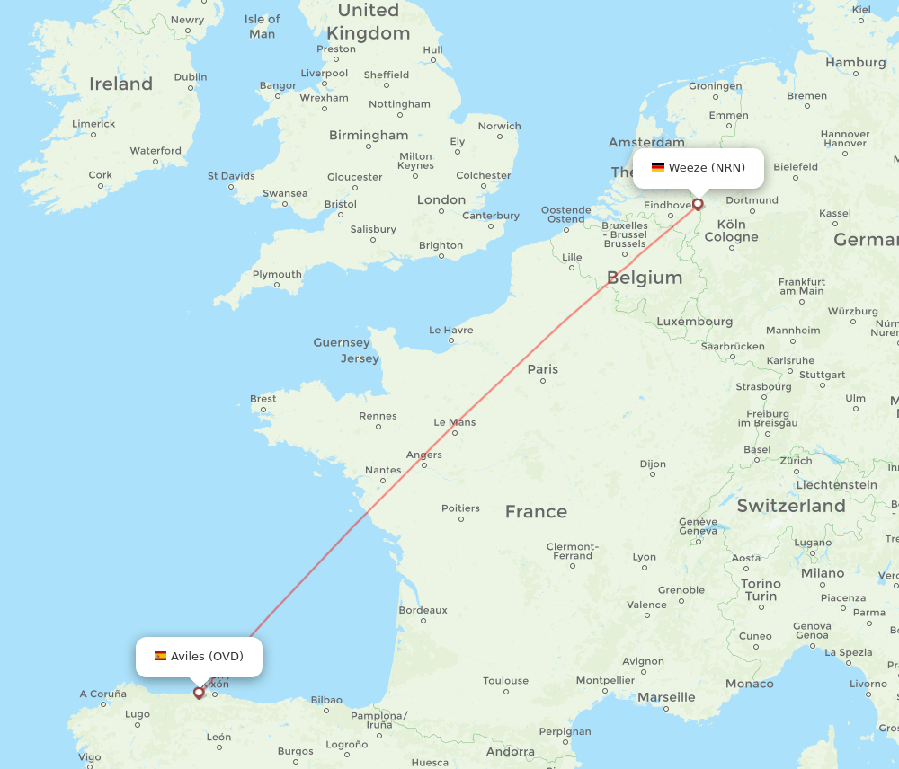 Dusseldorf - Asturias route map and flight paths