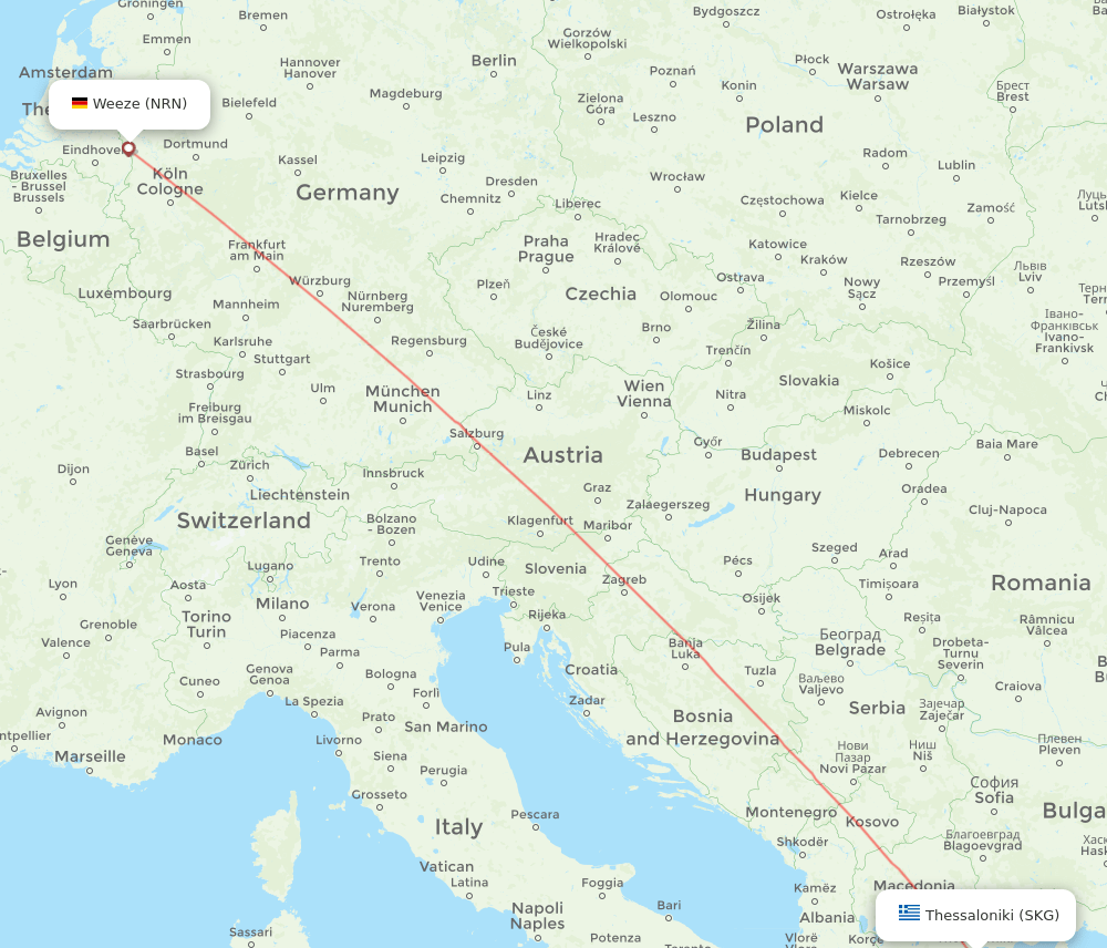 Dusseldorf - Thessaloniki route map and flight paths