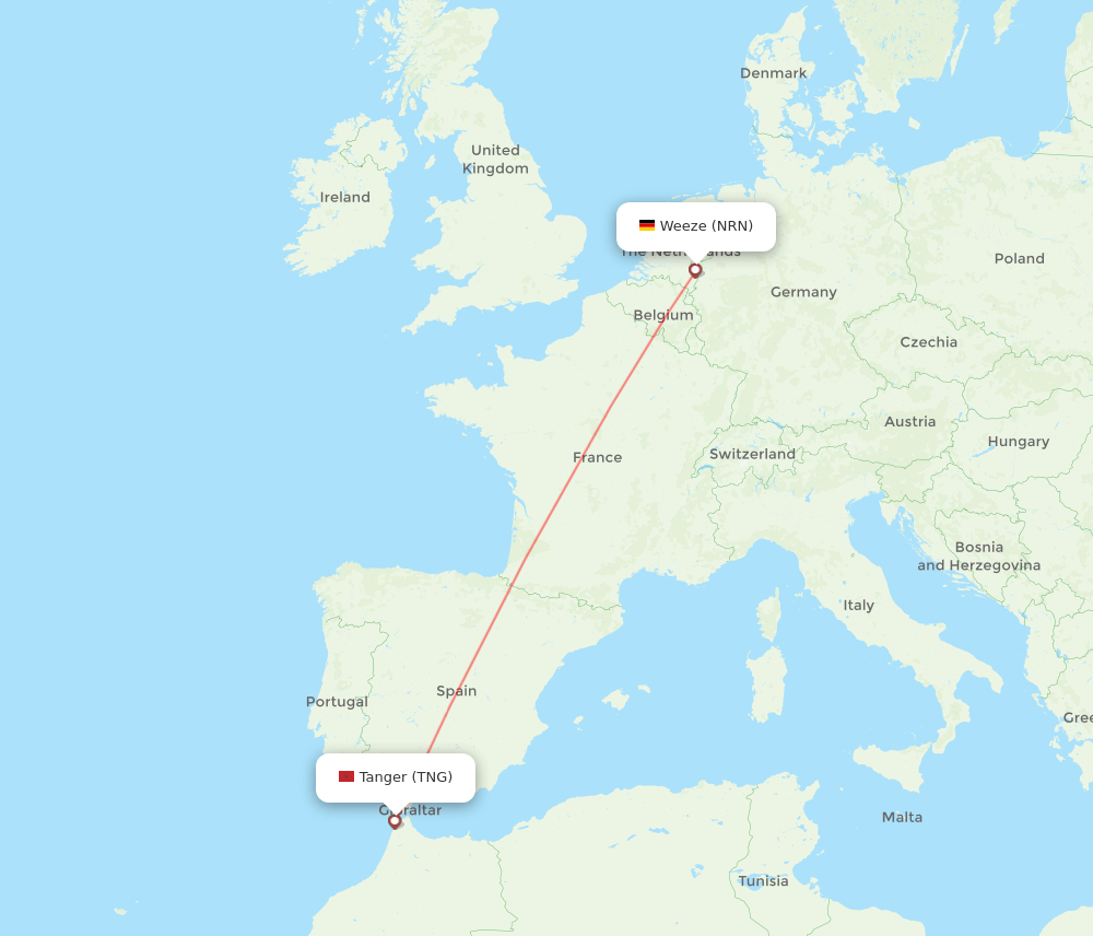 Dusseldorf - Tangier route map and flight paths
