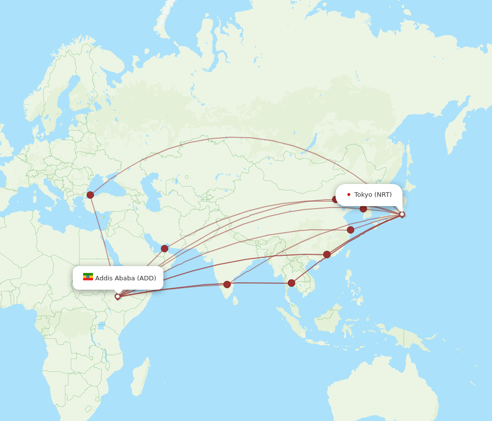 NRT-ADD flight routes
