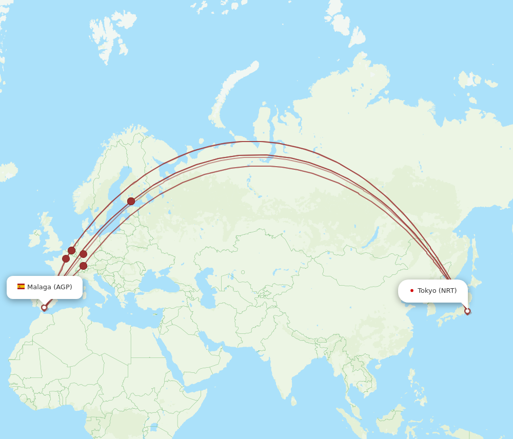 NRT to AGP flights and routes map