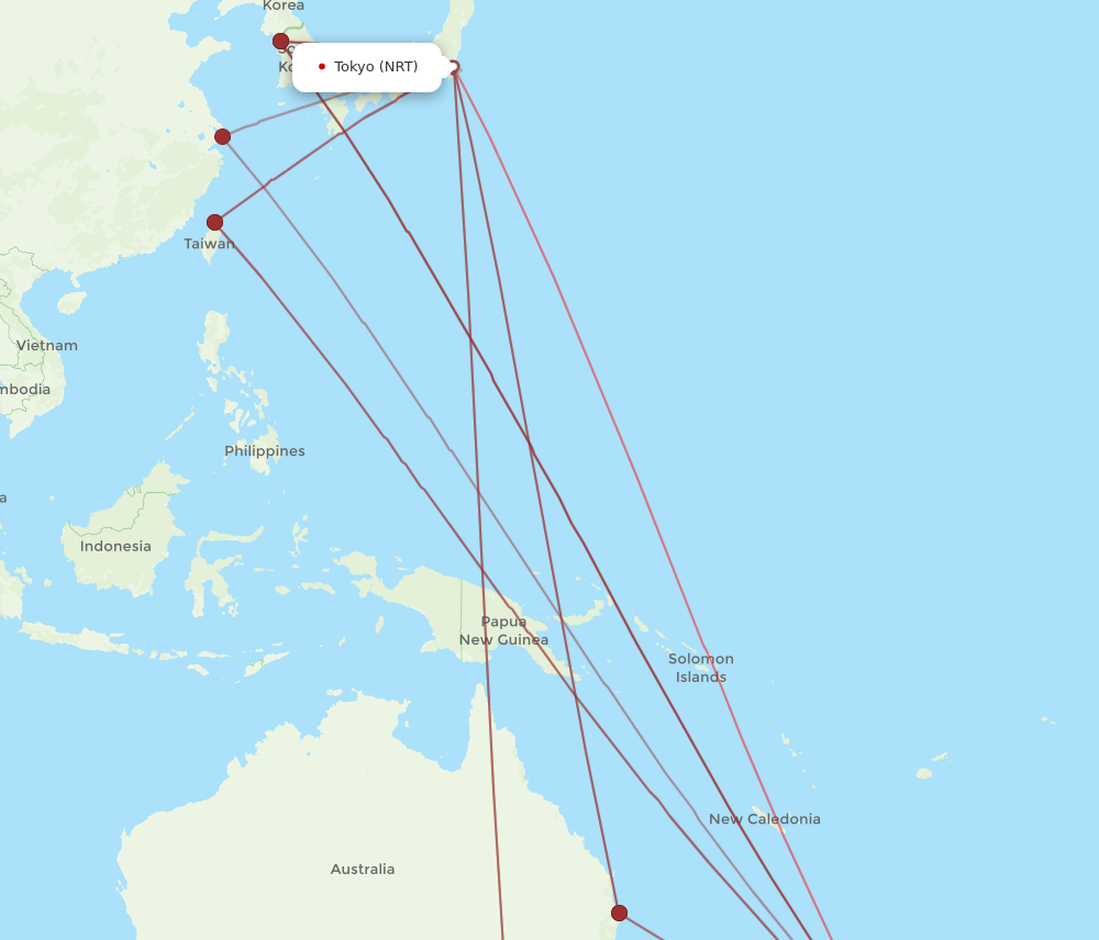 NRT to AKL flights and routes map