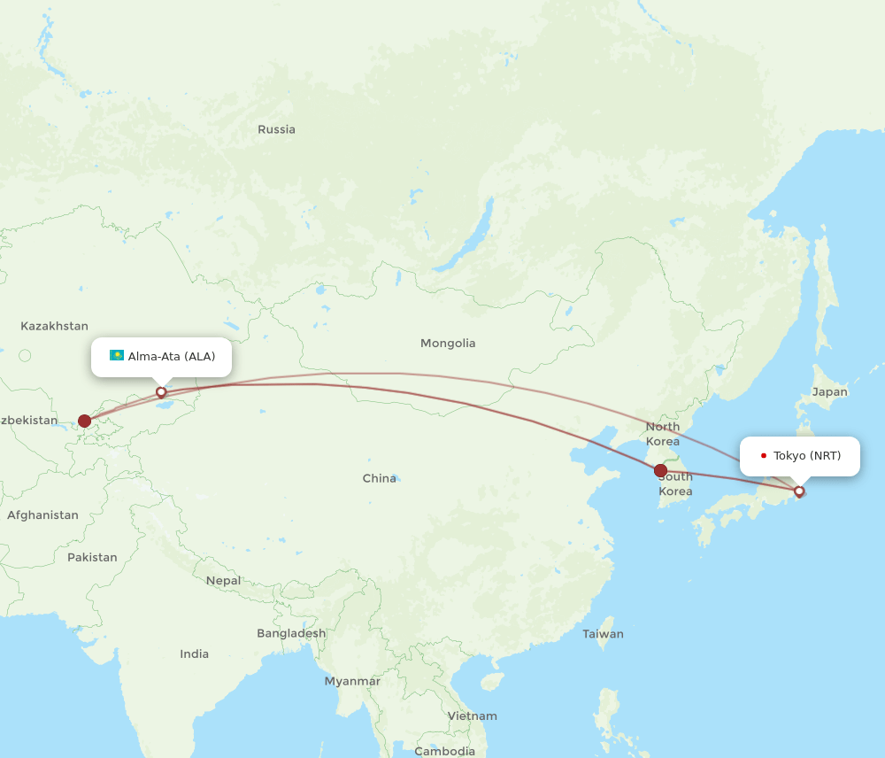 NRT-ALA flight routes