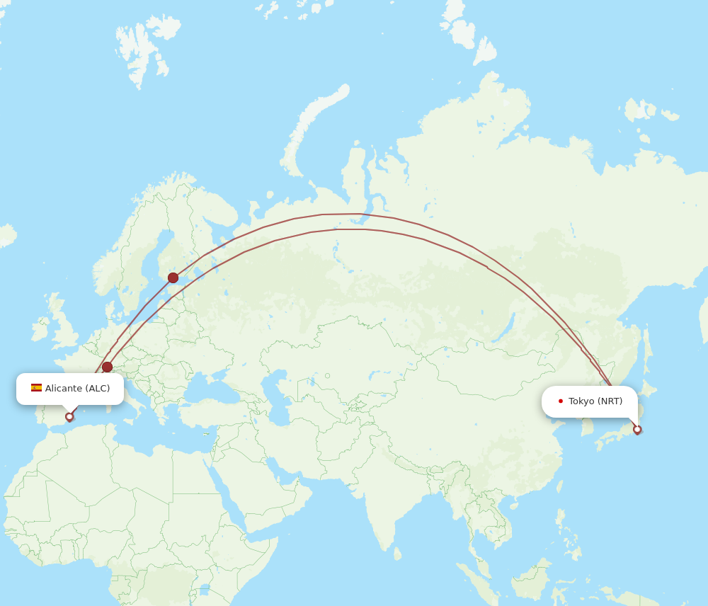 NRT to ALC flights and routes map