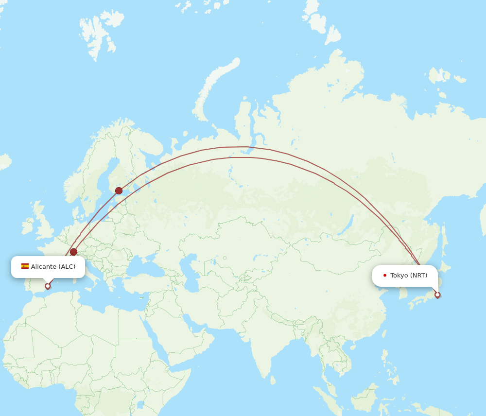 NRT-ALC flight routes
