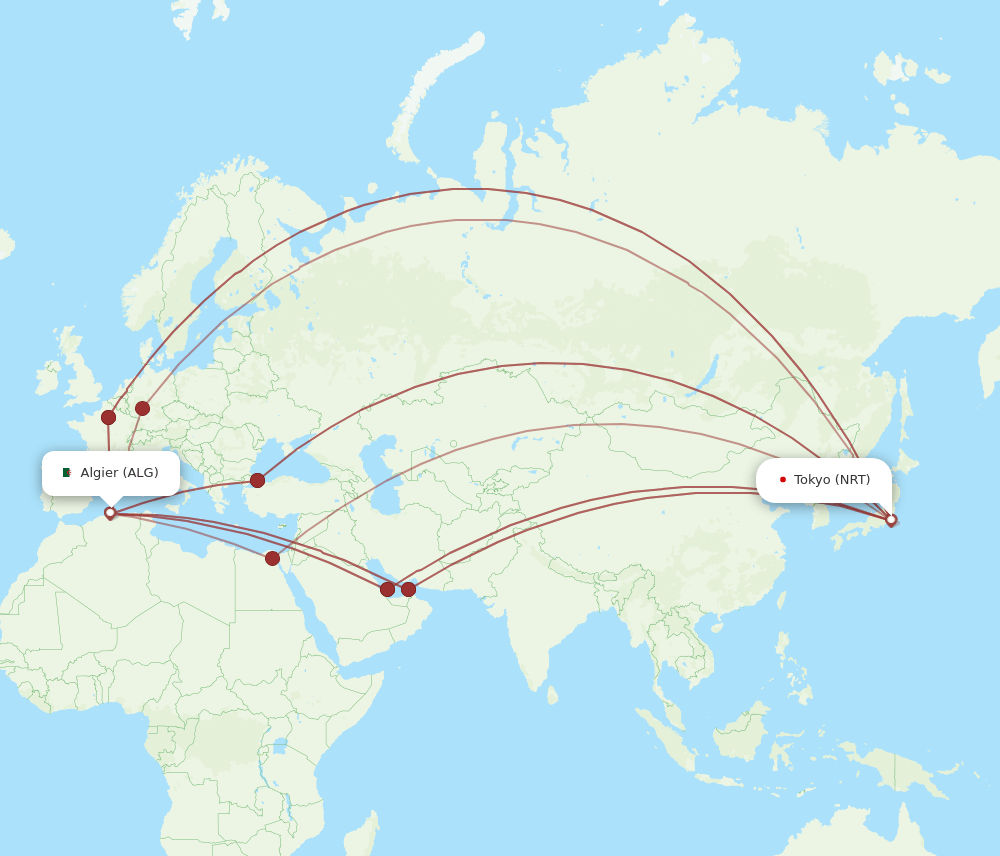 NRT to ALG flights and routes map
