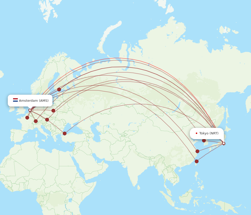 NRT to AMS flights and routes map