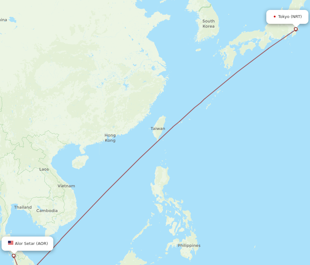 NRT to AOR flights and routes map