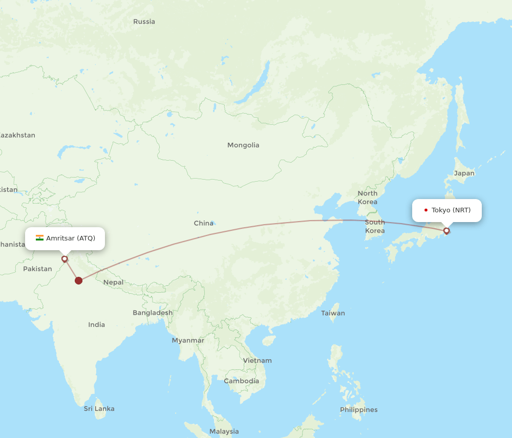 NRT to ATQ flights and routes map