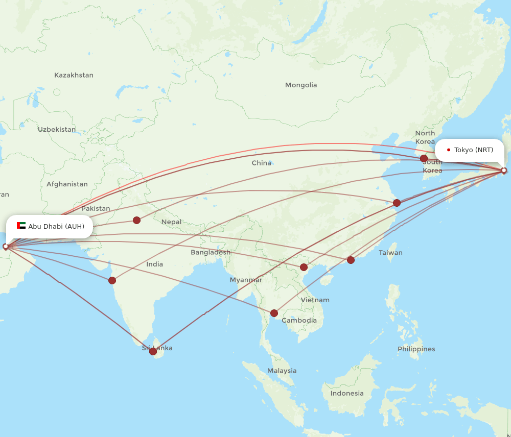 NRT-AUH flight routes