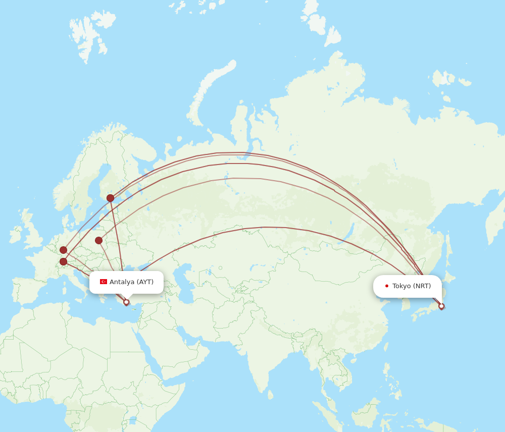 NRT to AYT flights and routes map