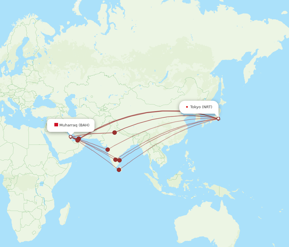 NRT-BAH flight routes