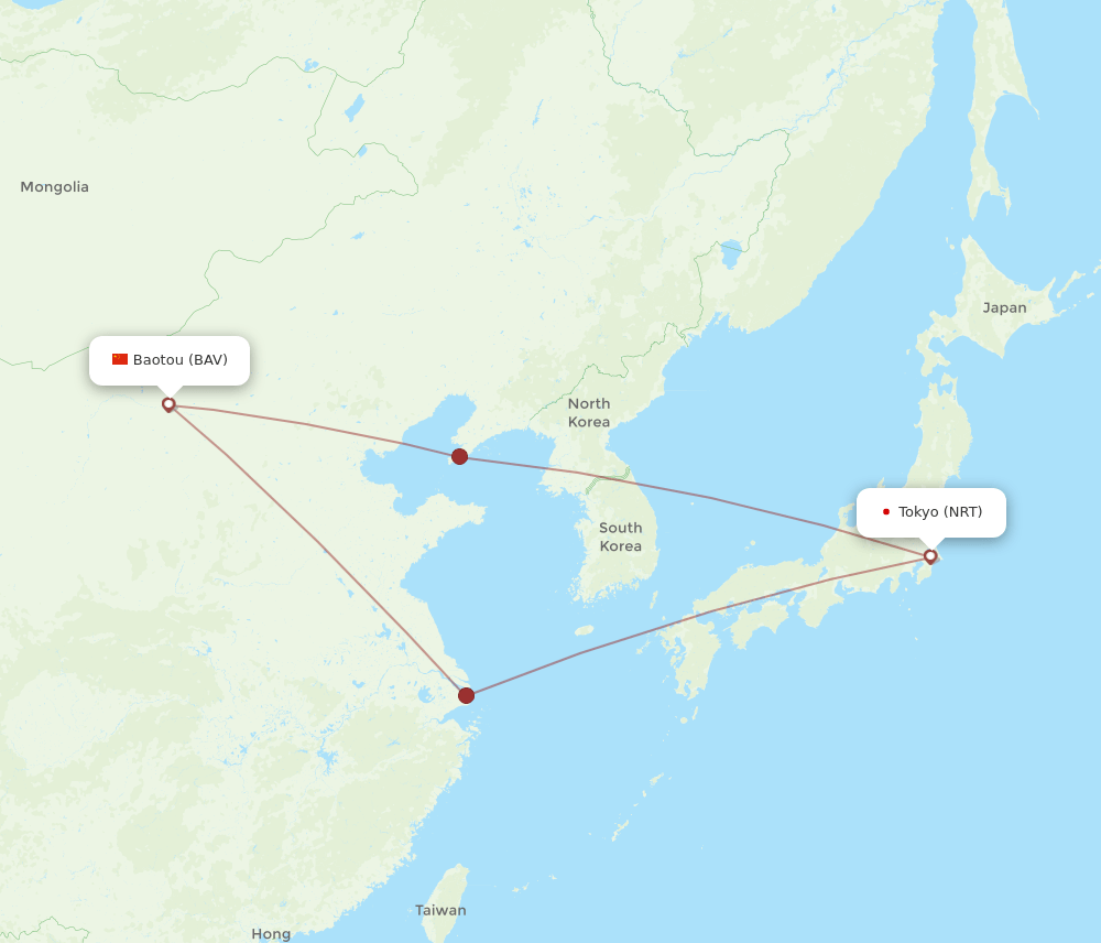 NRT to BAV flights and routes map