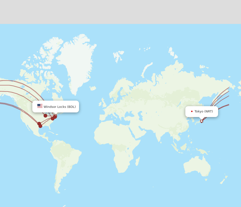 NRT-BDL flight routes