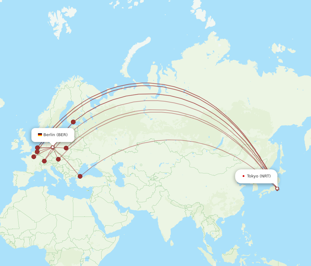 NRT to BER flights and routes map