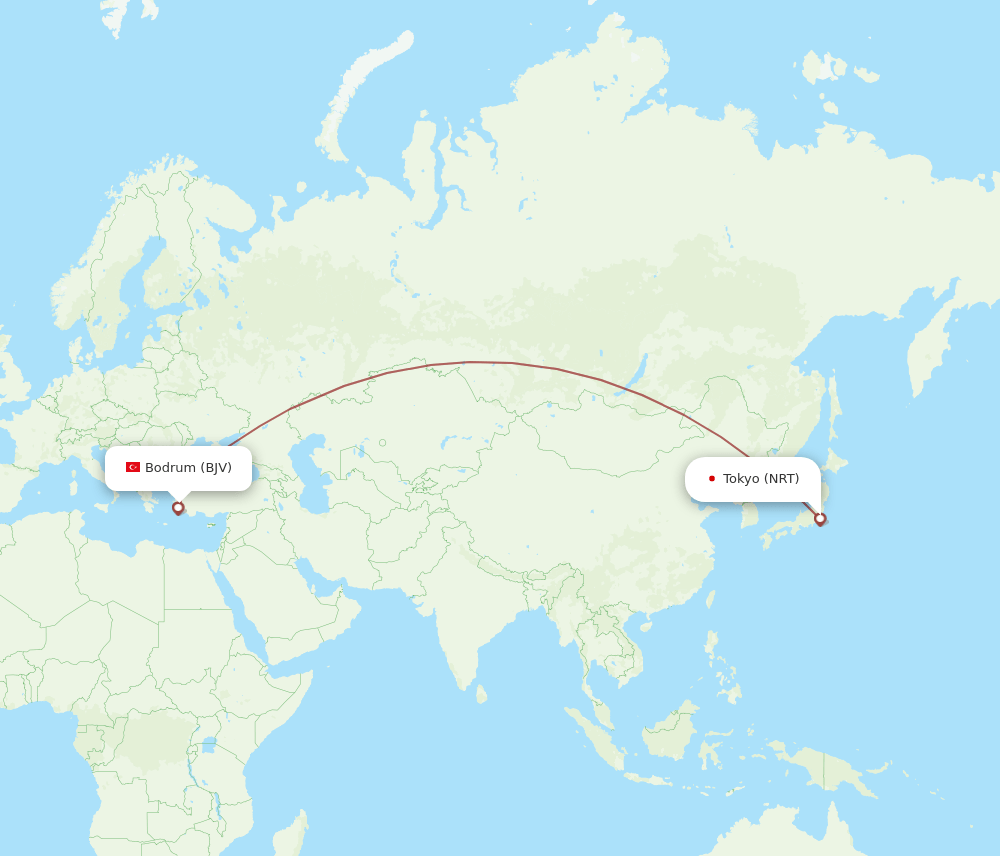 NRT to BJV flights and routes map