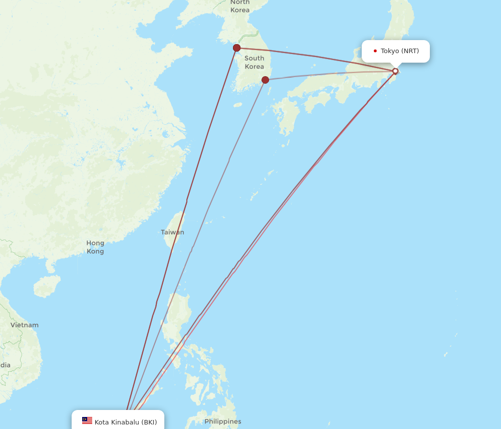 NRT to BKI flights and routes map