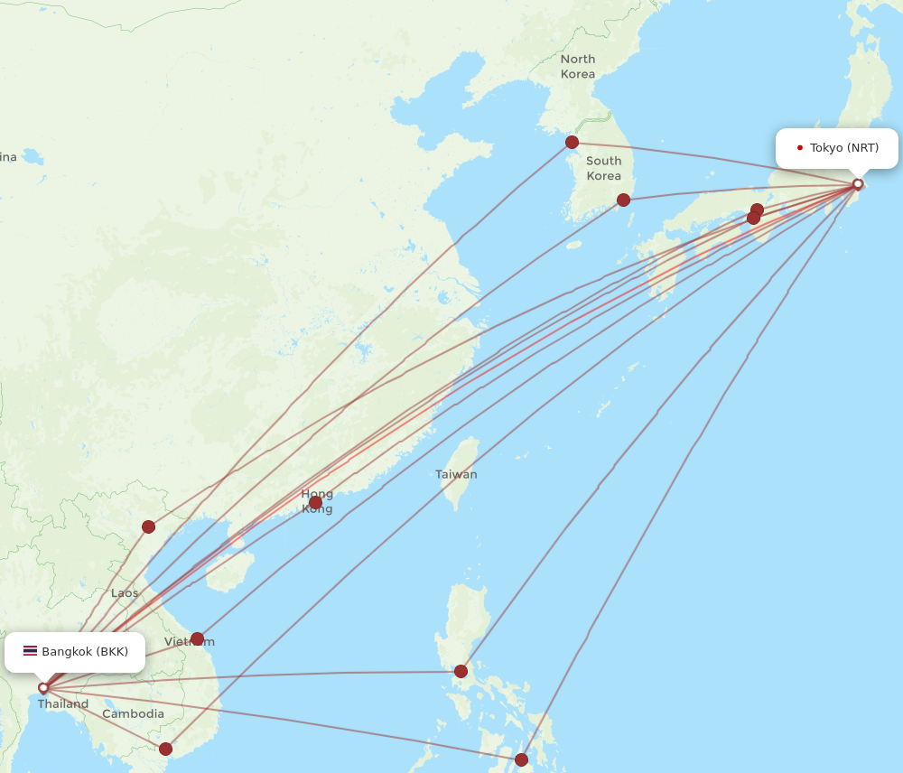 NRT to BKK flights and routes map