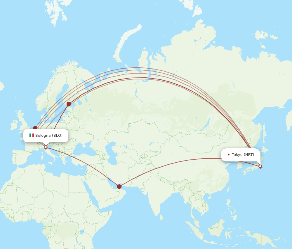 NRT to BLQ flights and routes map