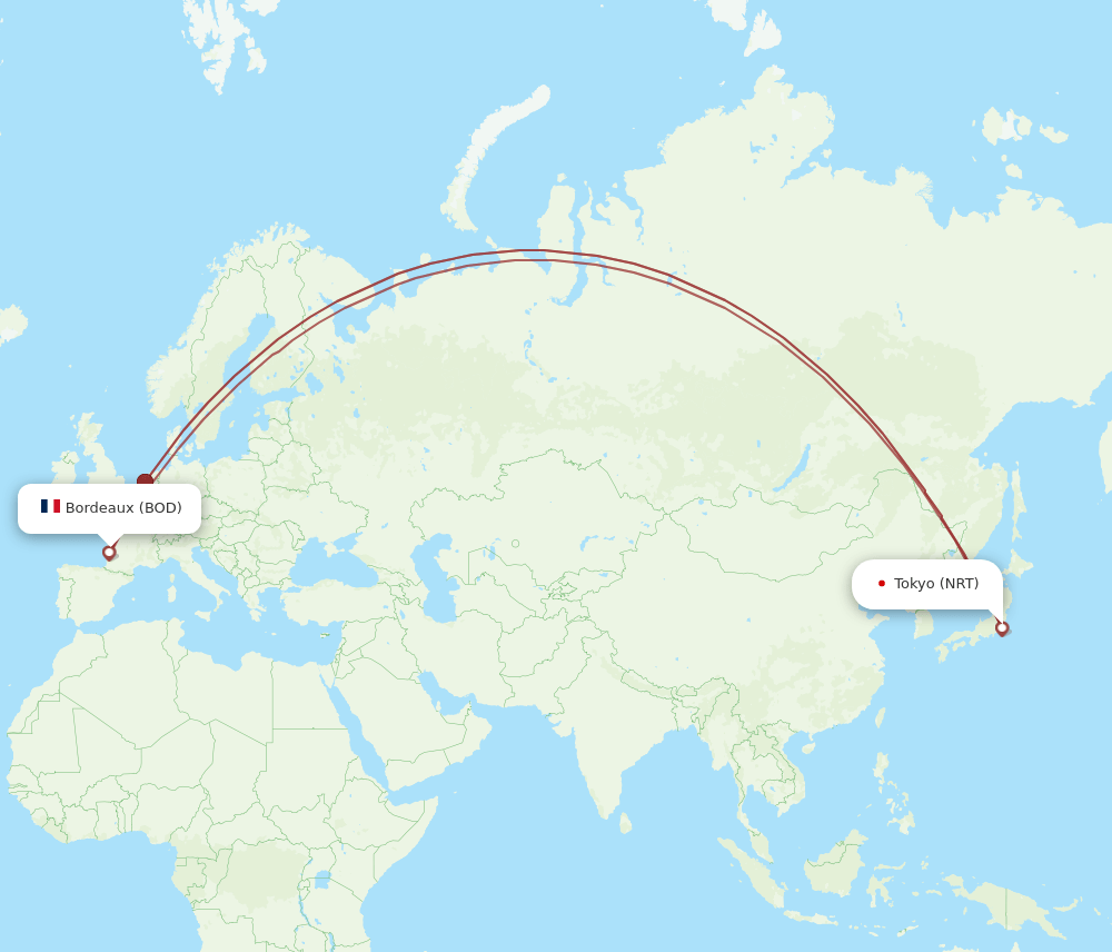 NRT to BOD flights and routes map