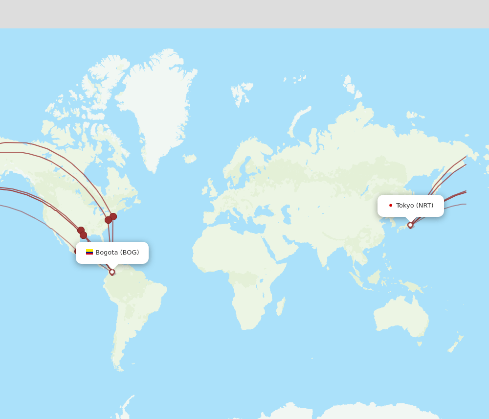NRT-BOG flight routes