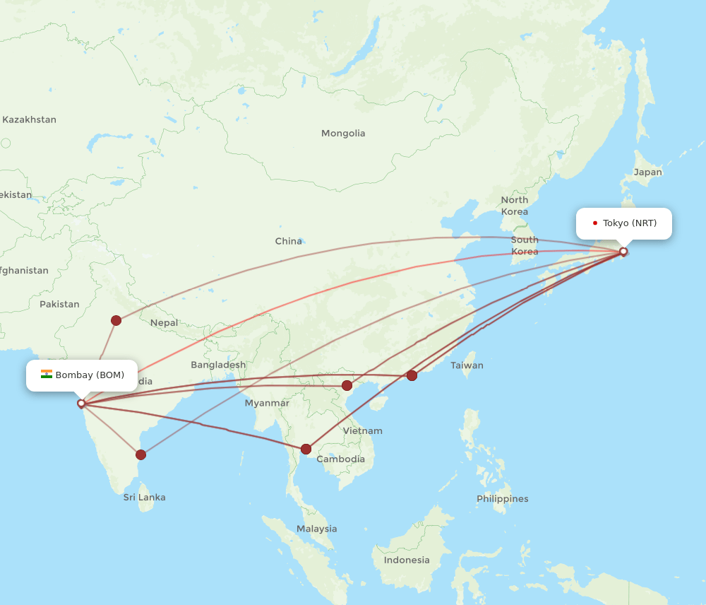 NRT-BOM flight routes