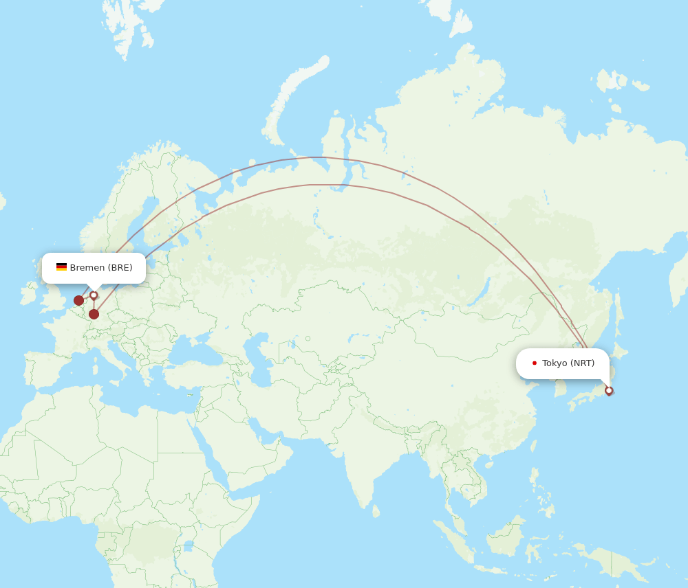 NRT to BRE flights and routes map