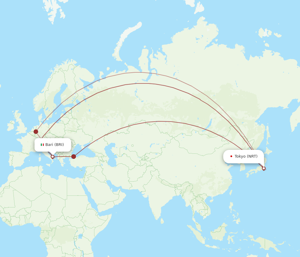 NRT to BRI flights and routes map