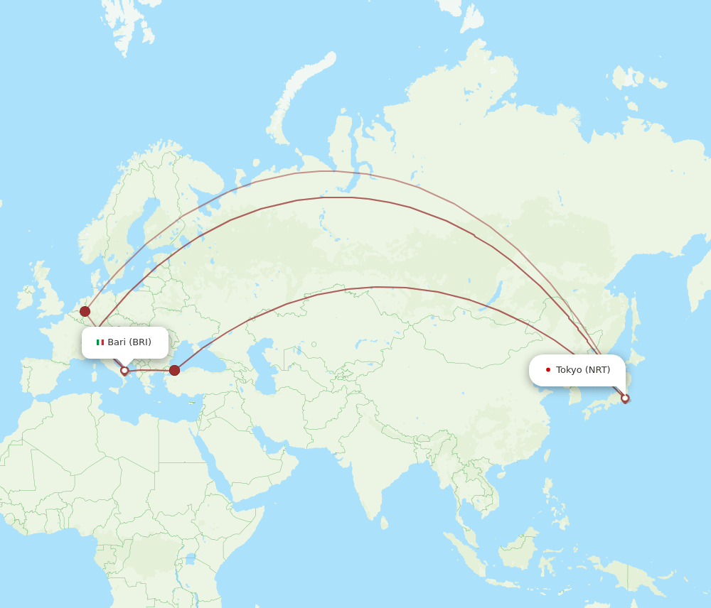 NRT-BRI flight routes