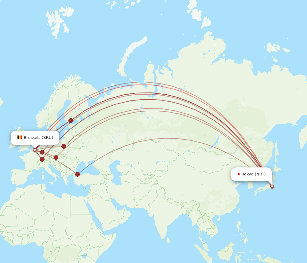NRT-BRU flight routes