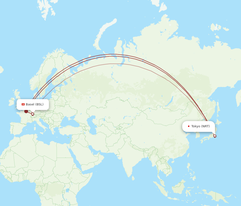 NRT to BSL flights and routes map