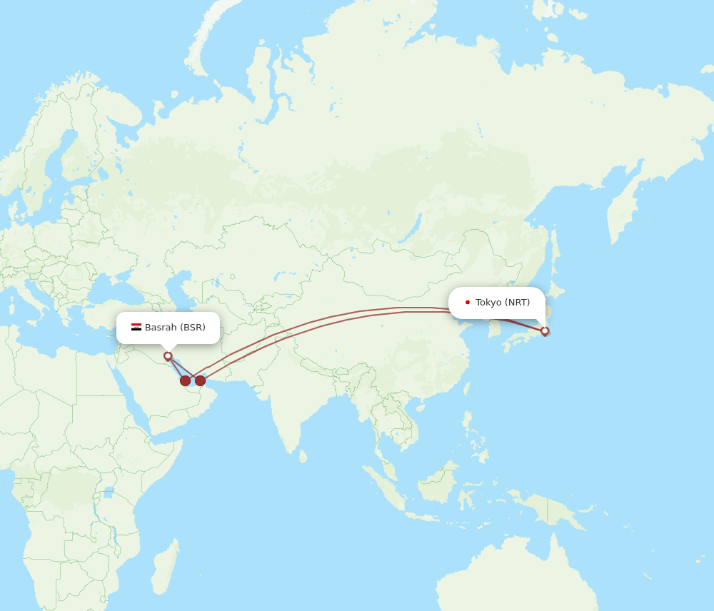 NRT to BSR flights and routes map