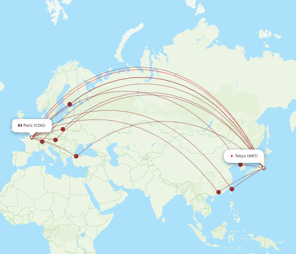 NRT to CDG flights and routes map