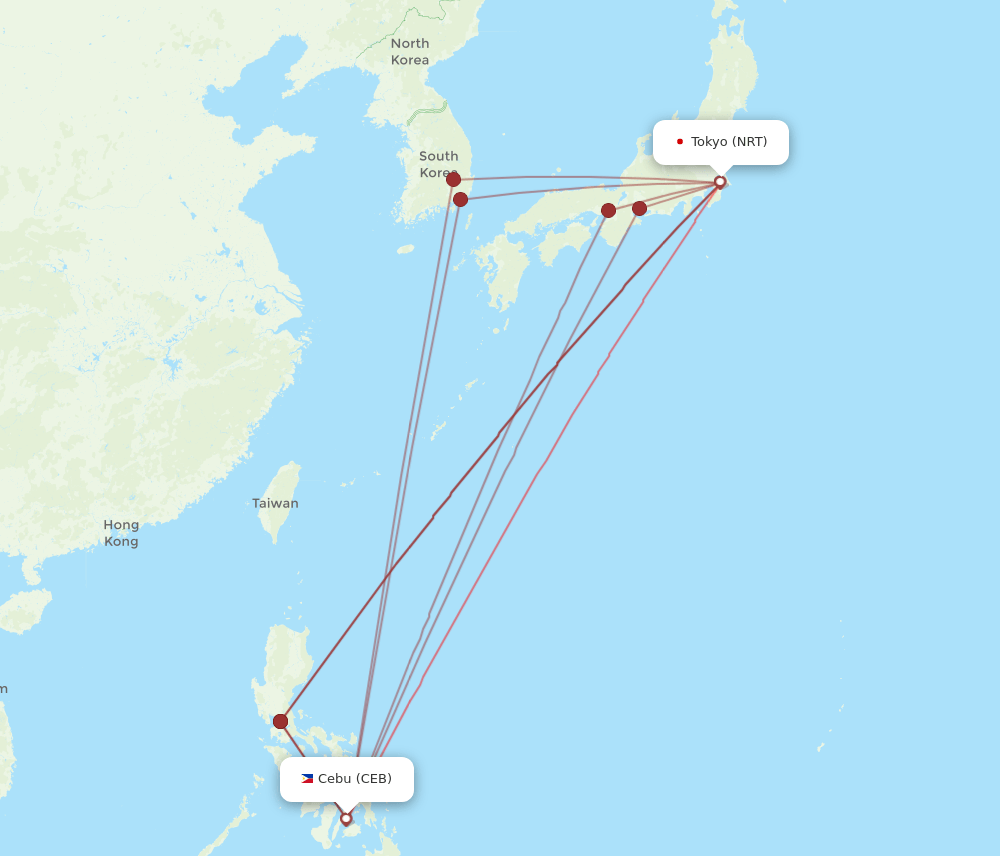 NRT to CEB flights and routes map