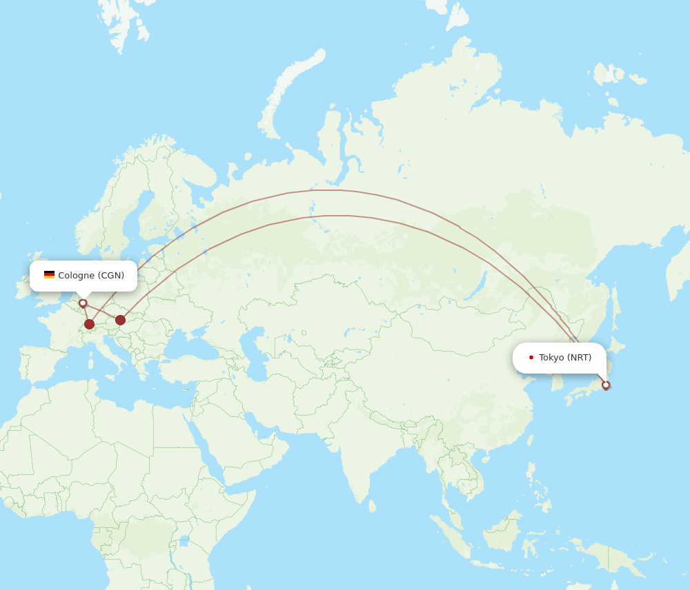 NRT to CGN flights and routes map