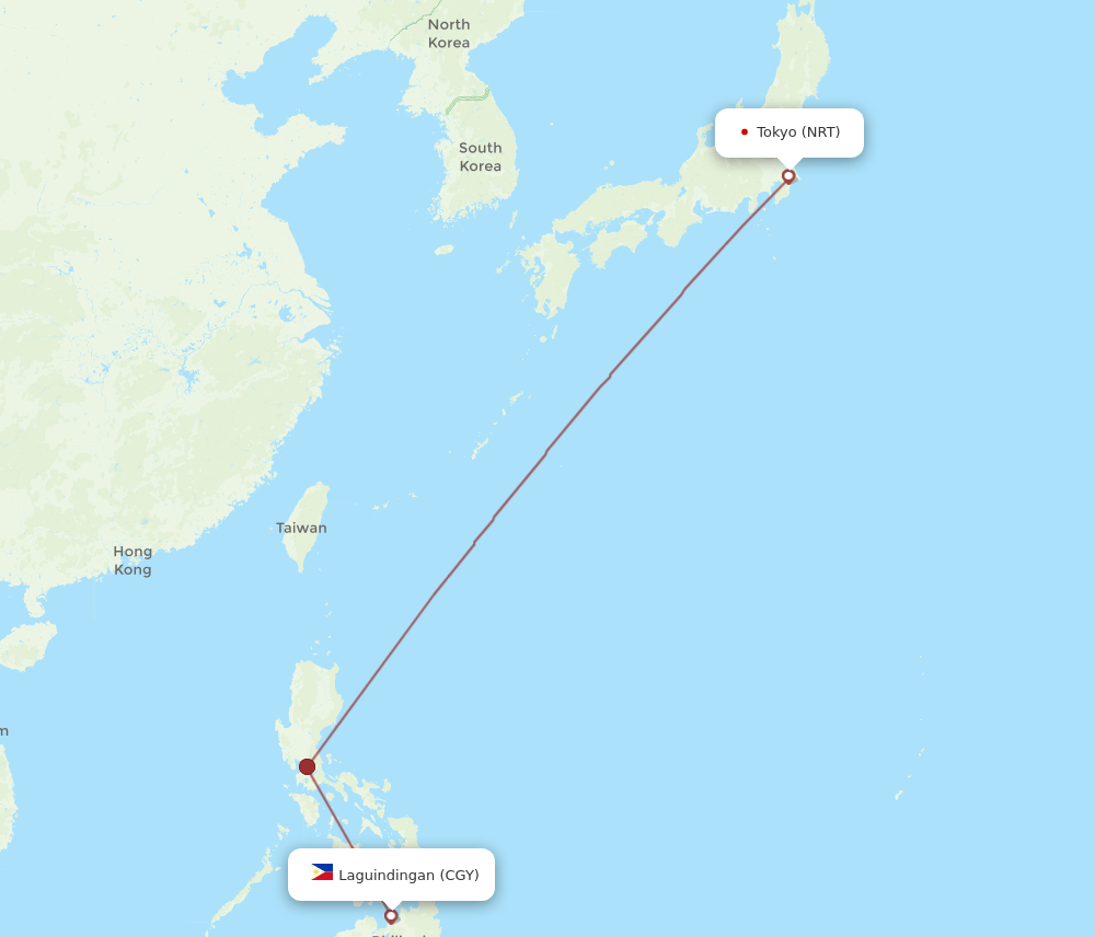 NRT to CGY flights and routes map