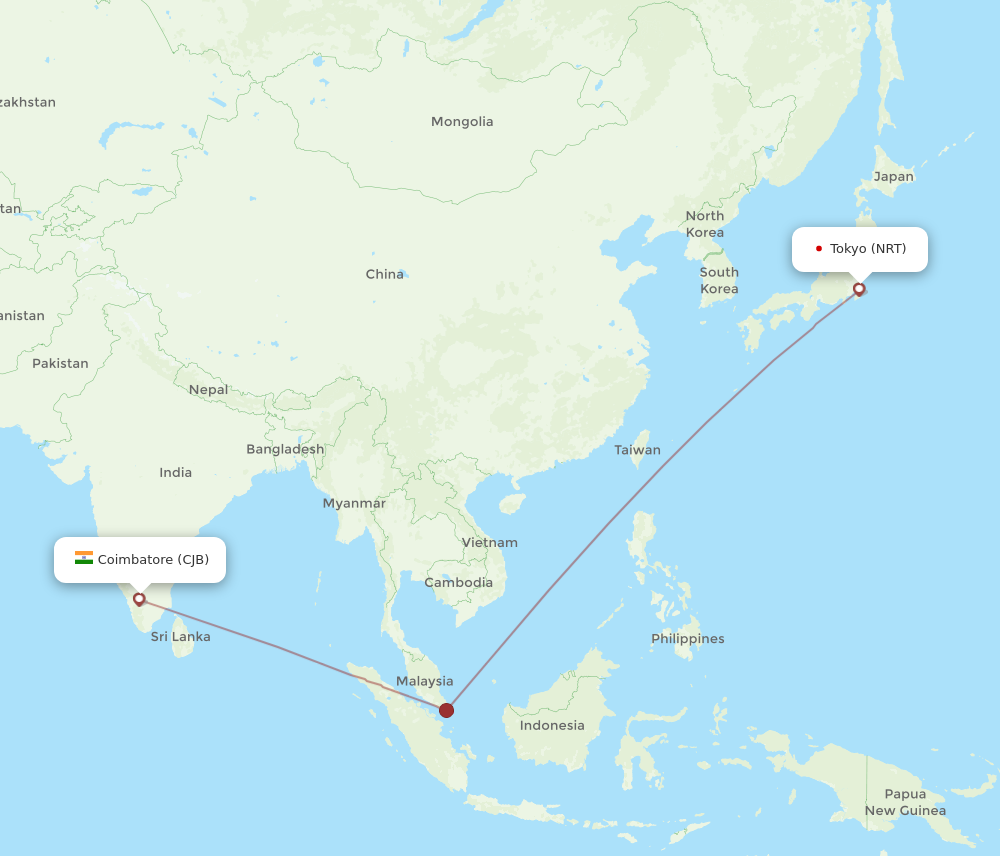 NRT to CJB flights and routes map