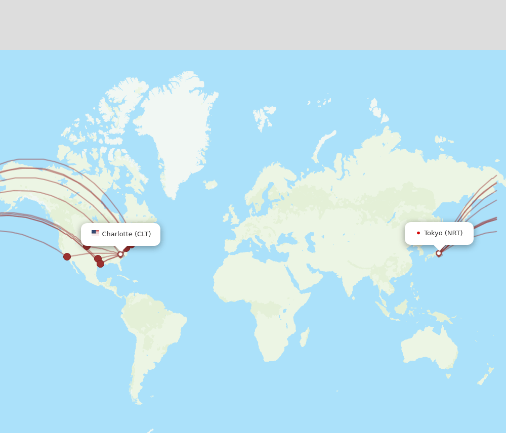 NRT to CLT flights and routes map